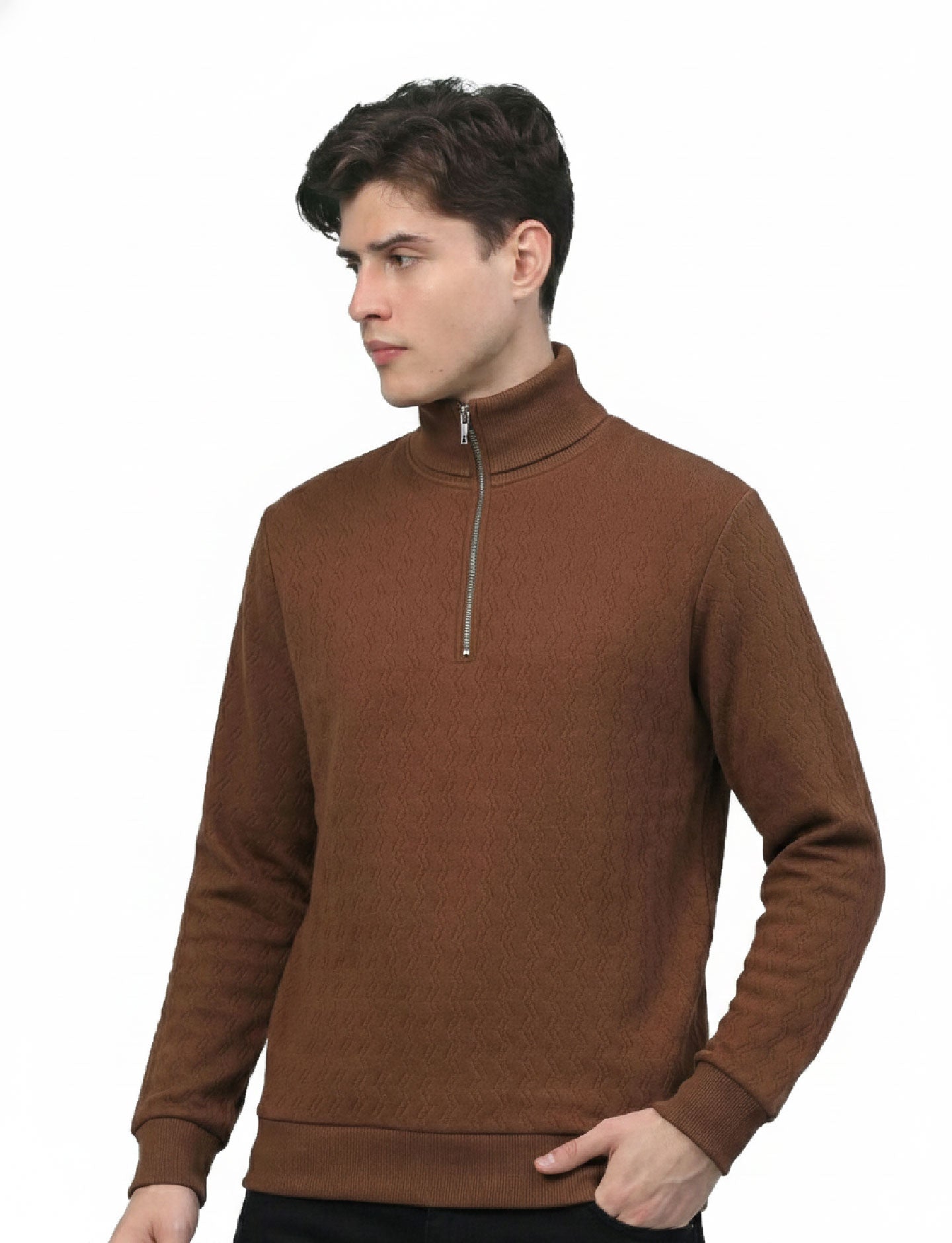 Textured Quater Zip: Brown