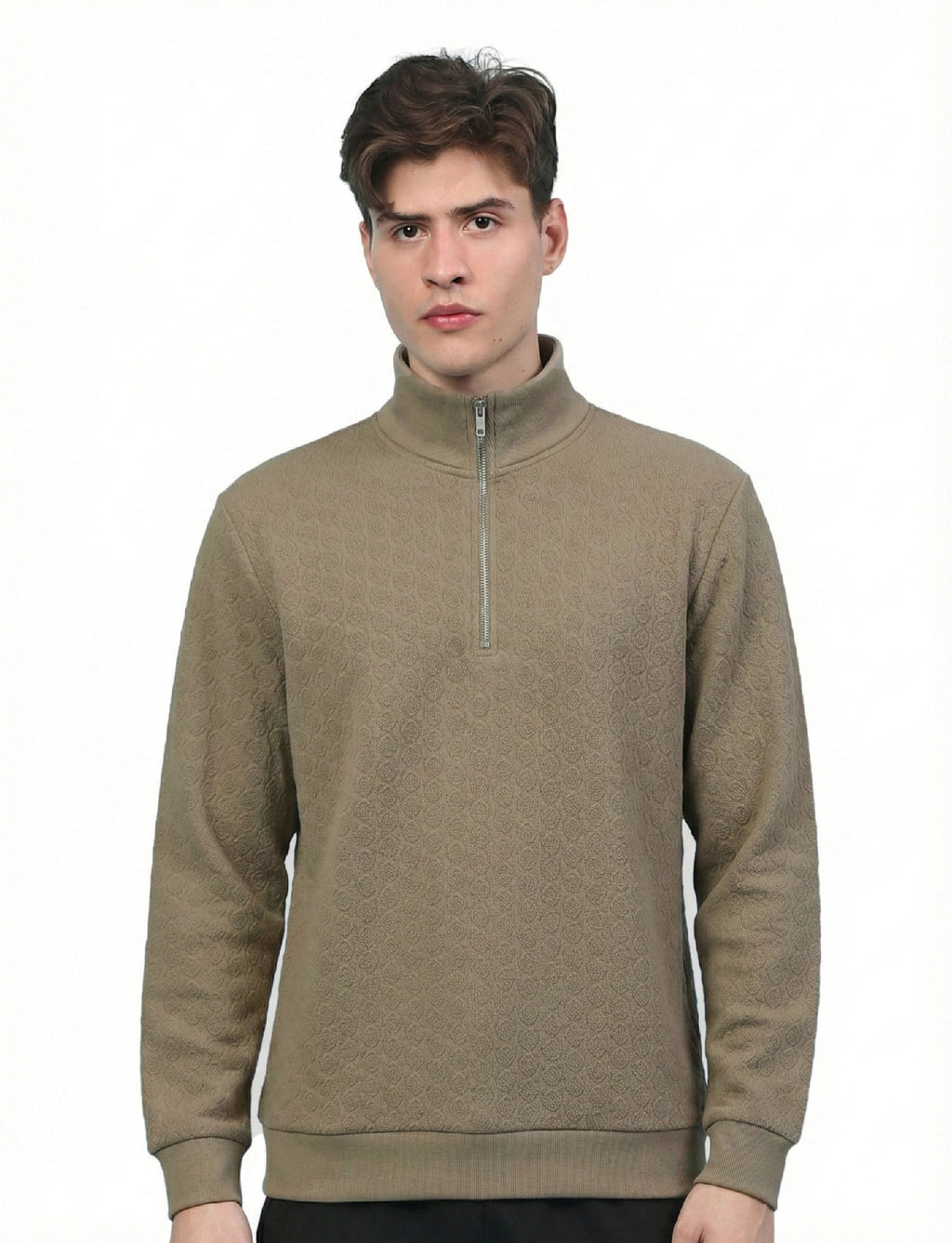 Textured Quater Zip: Beige