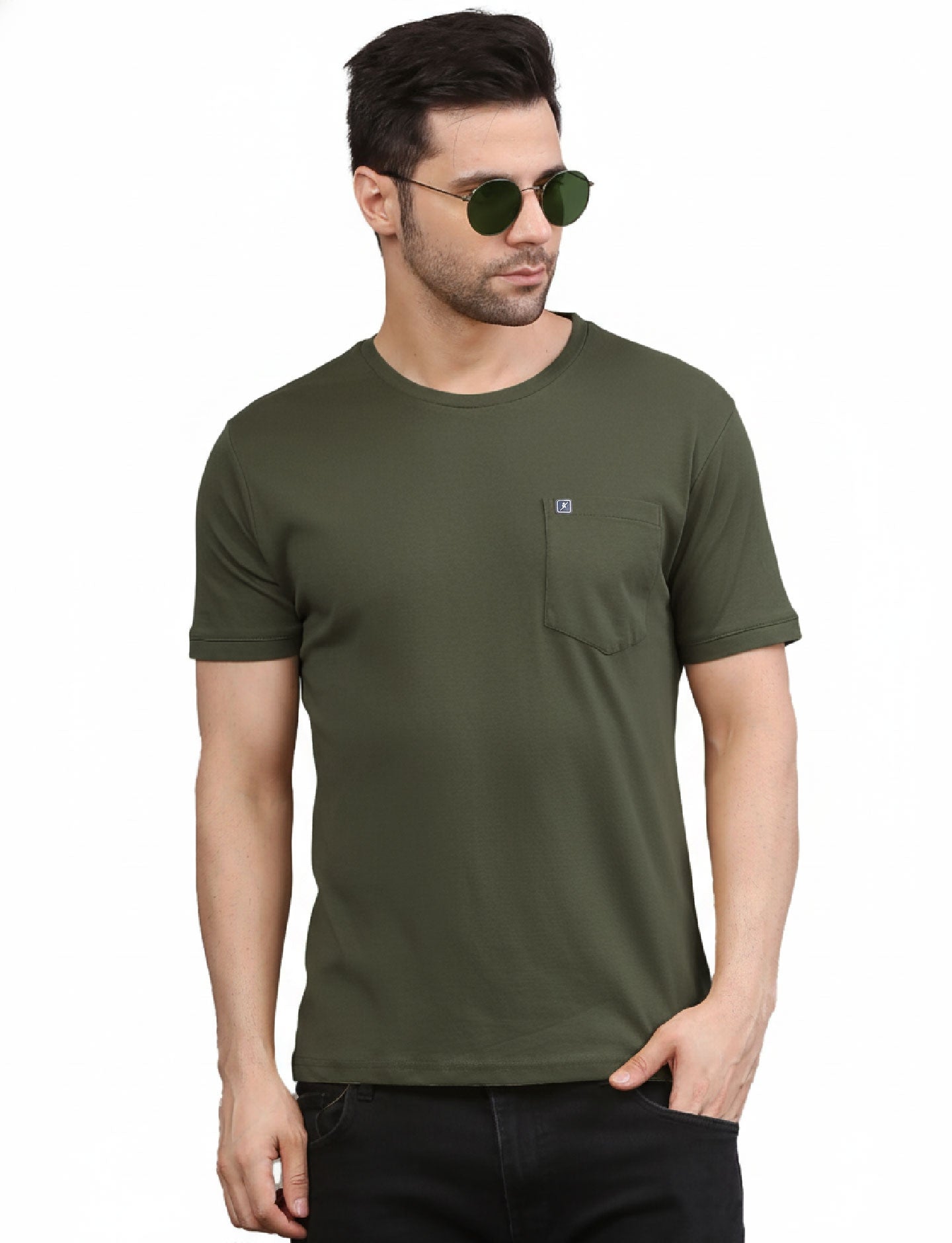 Men's Solid Cotton Regular Fit T-Shirt with Chest Pocket MUSTERD