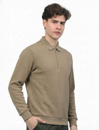 Textured Quater Zip Polo: Beige
