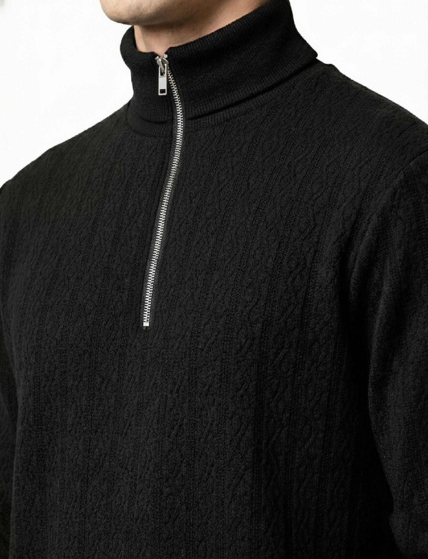 Textured Quater Zip: Black