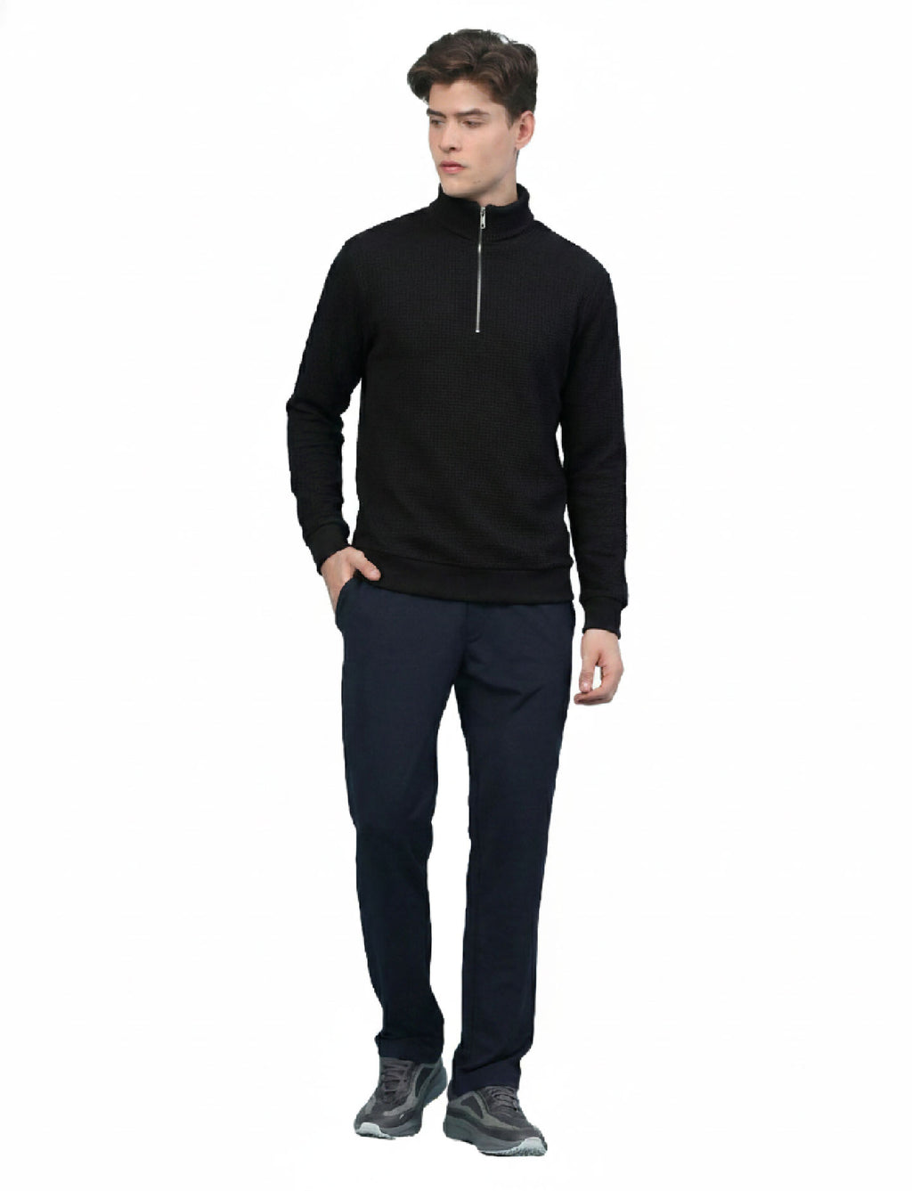 Textured Quater Zip: Black