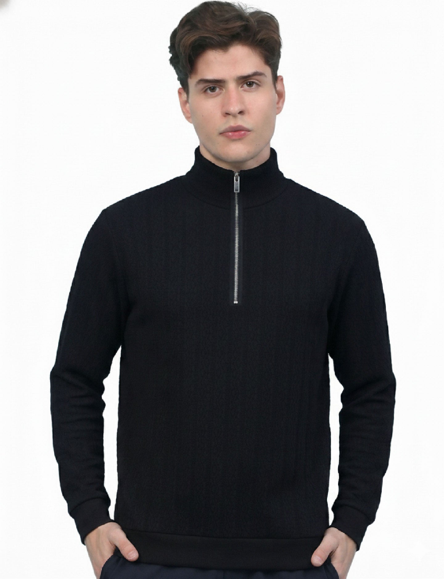 Texured Quater Zip: Black