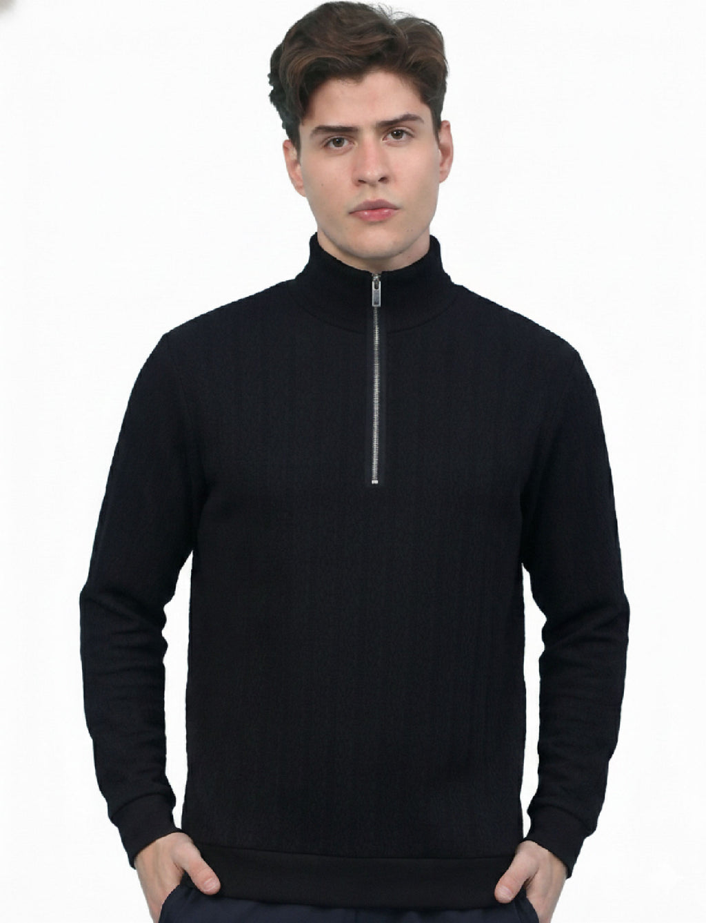 Textured Quater Zip: Black