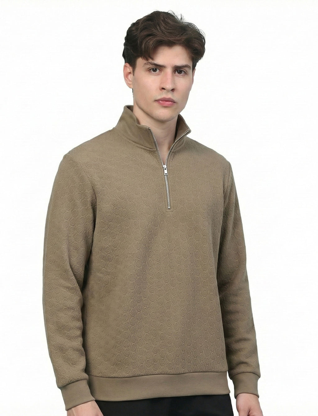 Textured Quater Zip: Beige