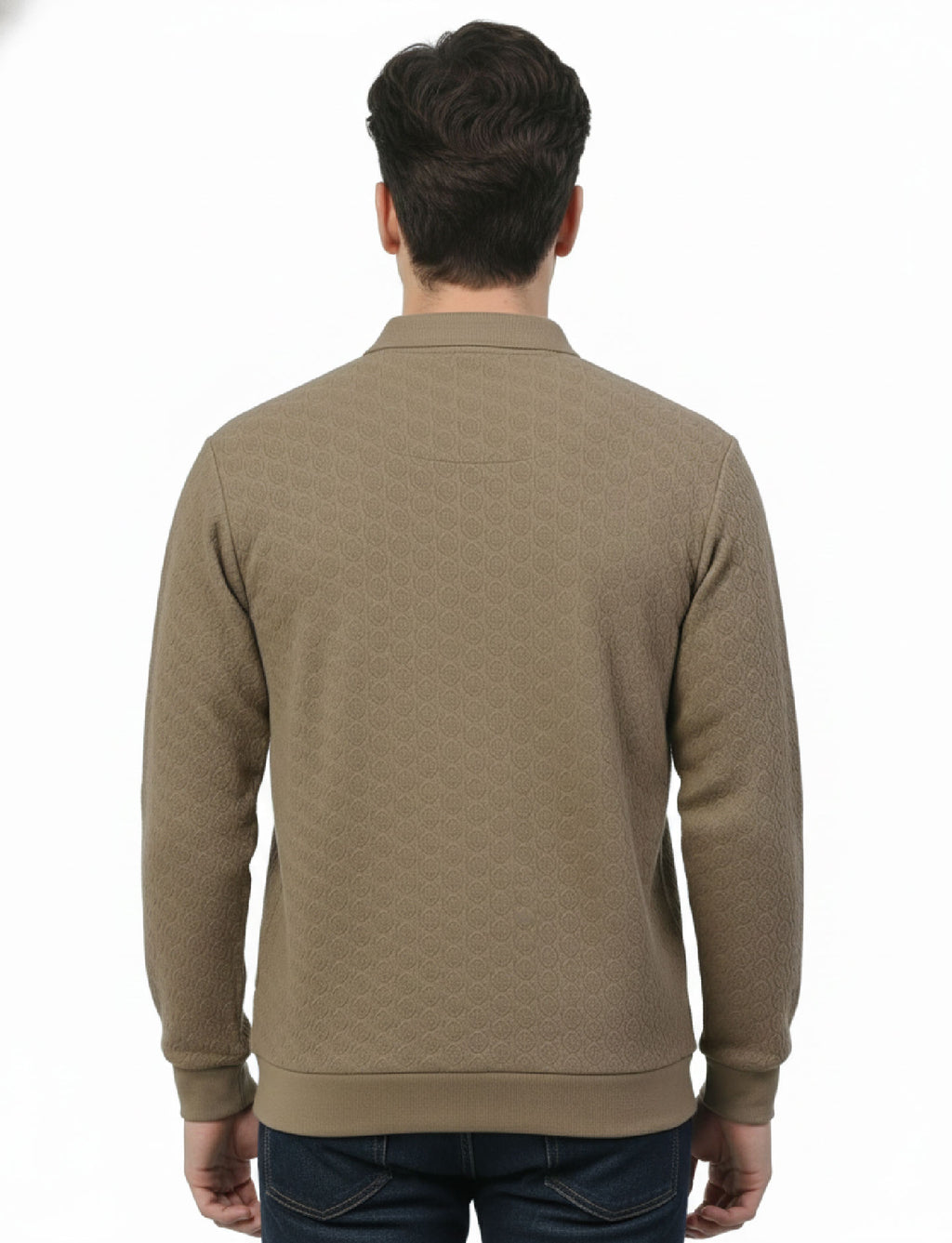Textured Quater Zip Polo: Beige