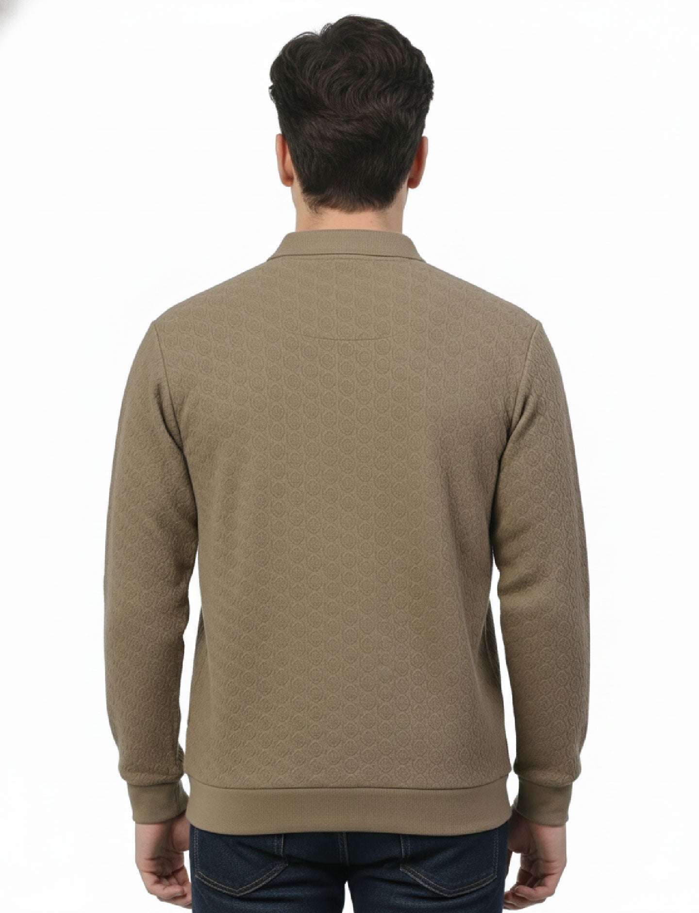 Textured Quater Zip Polo: Beige