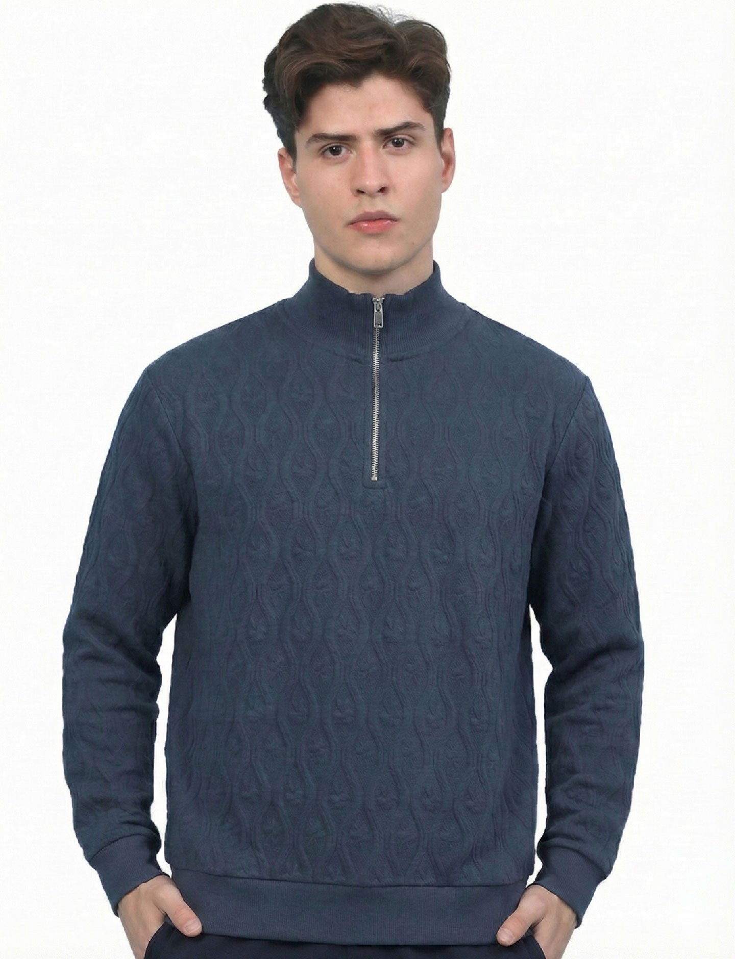 Textured Quater Zip: Heritage Blue