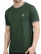 Pretty  Men's Organic Cotton Crew Neck T-Shirt with Striped Trim MESA GREEN