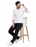 Men's Solid Long Sleeve Cotton T-Shirt with Chest Pocket White