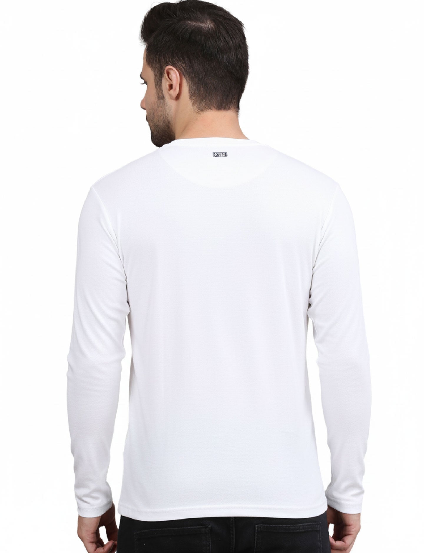 Men's Solid Long Sleeve Cotton T-Shirt with Chest Pocket White