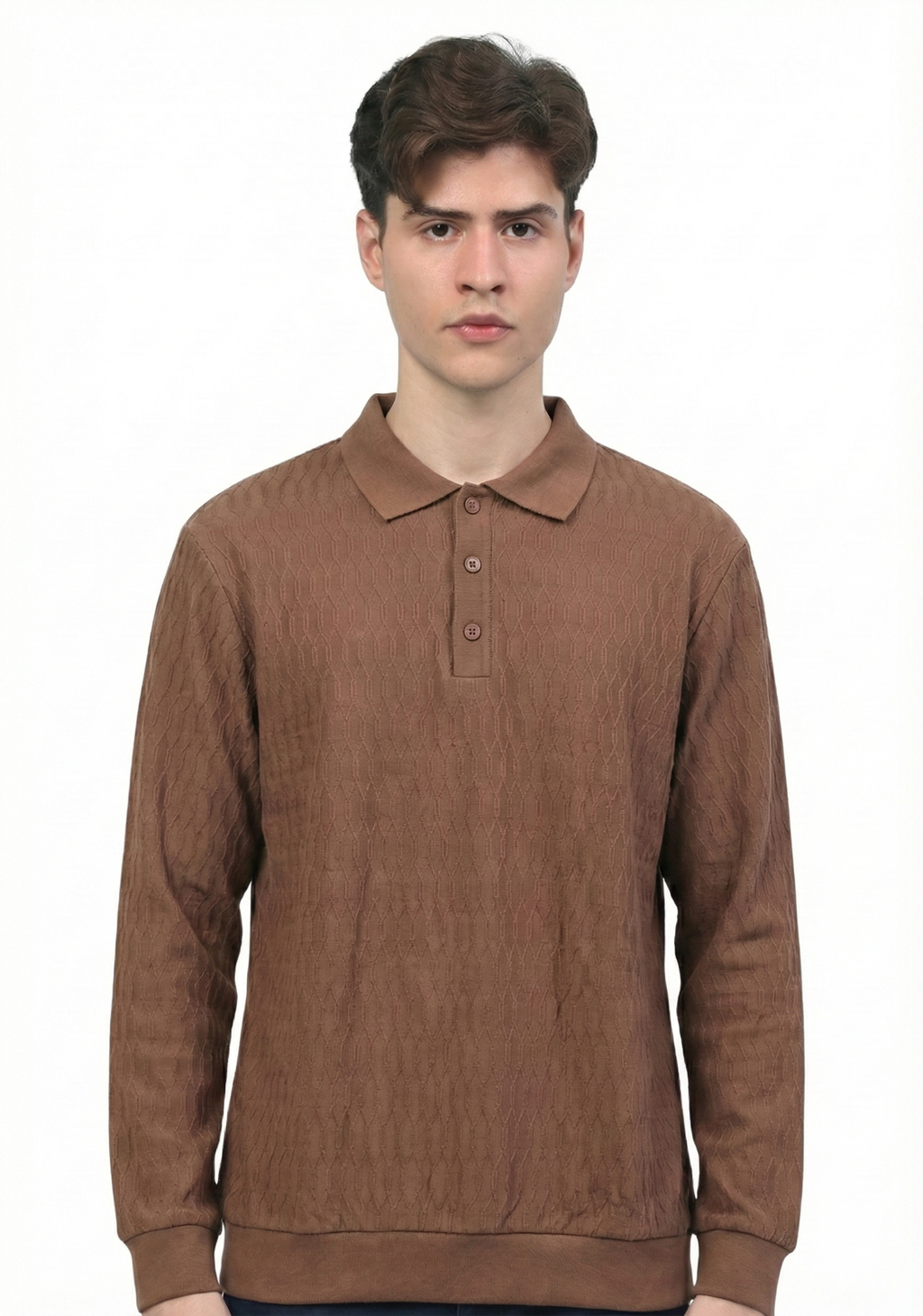 Textured Polo neck : Brown
