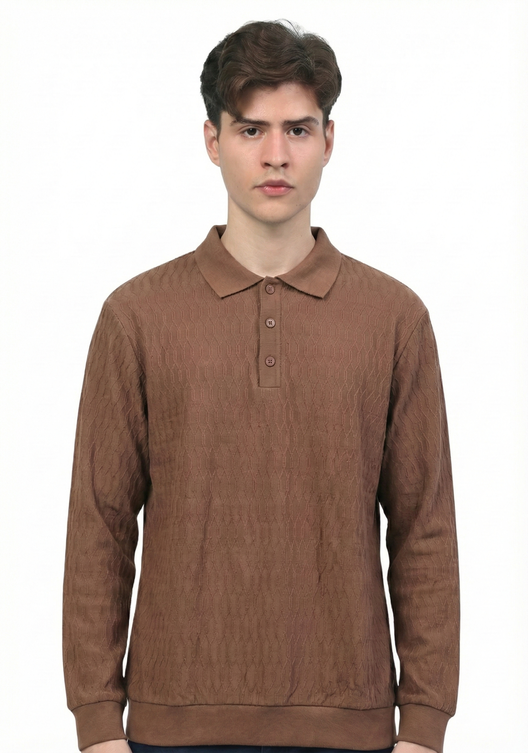 Textured Polo neck : Brown