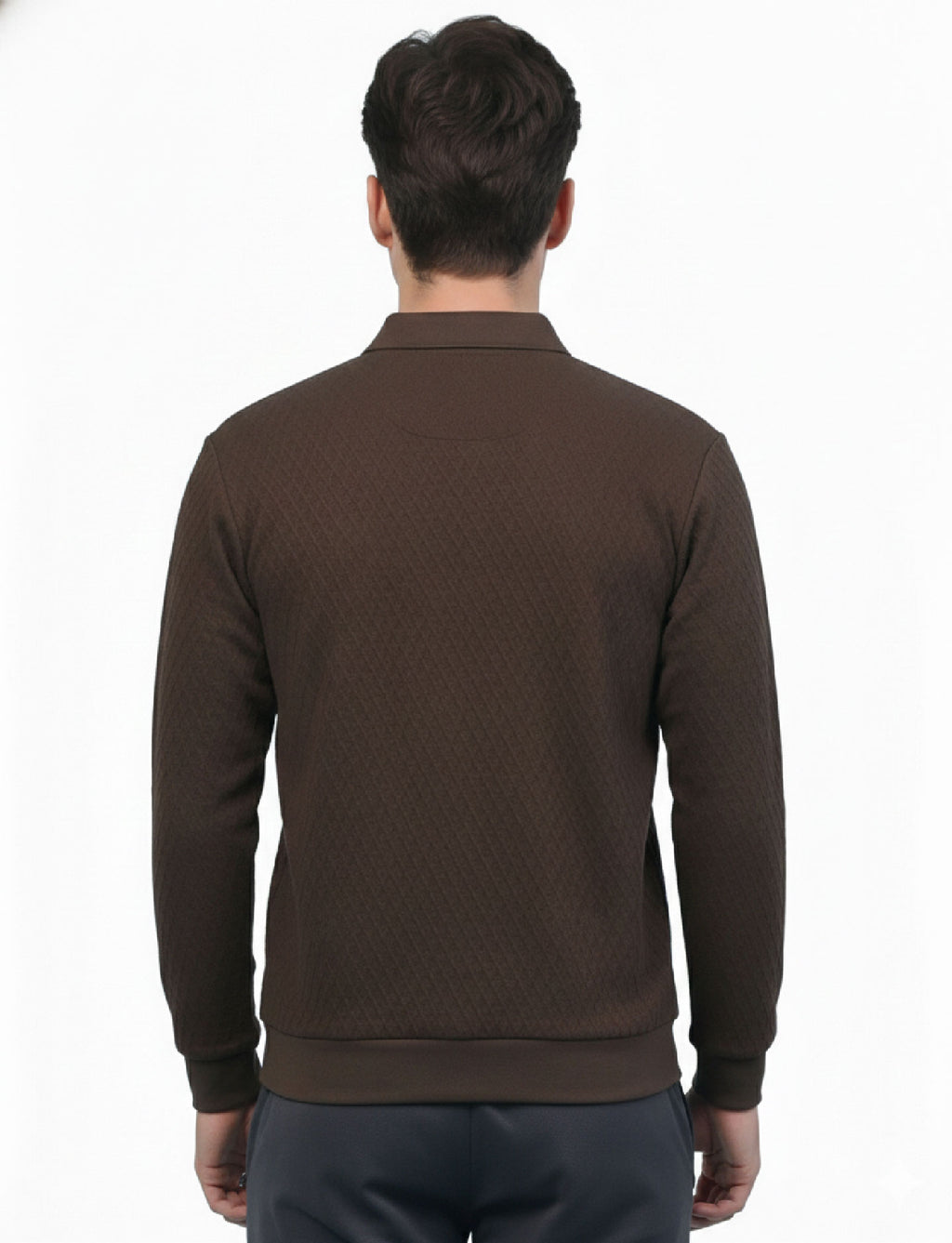 Texture Quater Zip Polo: Mocha Brown