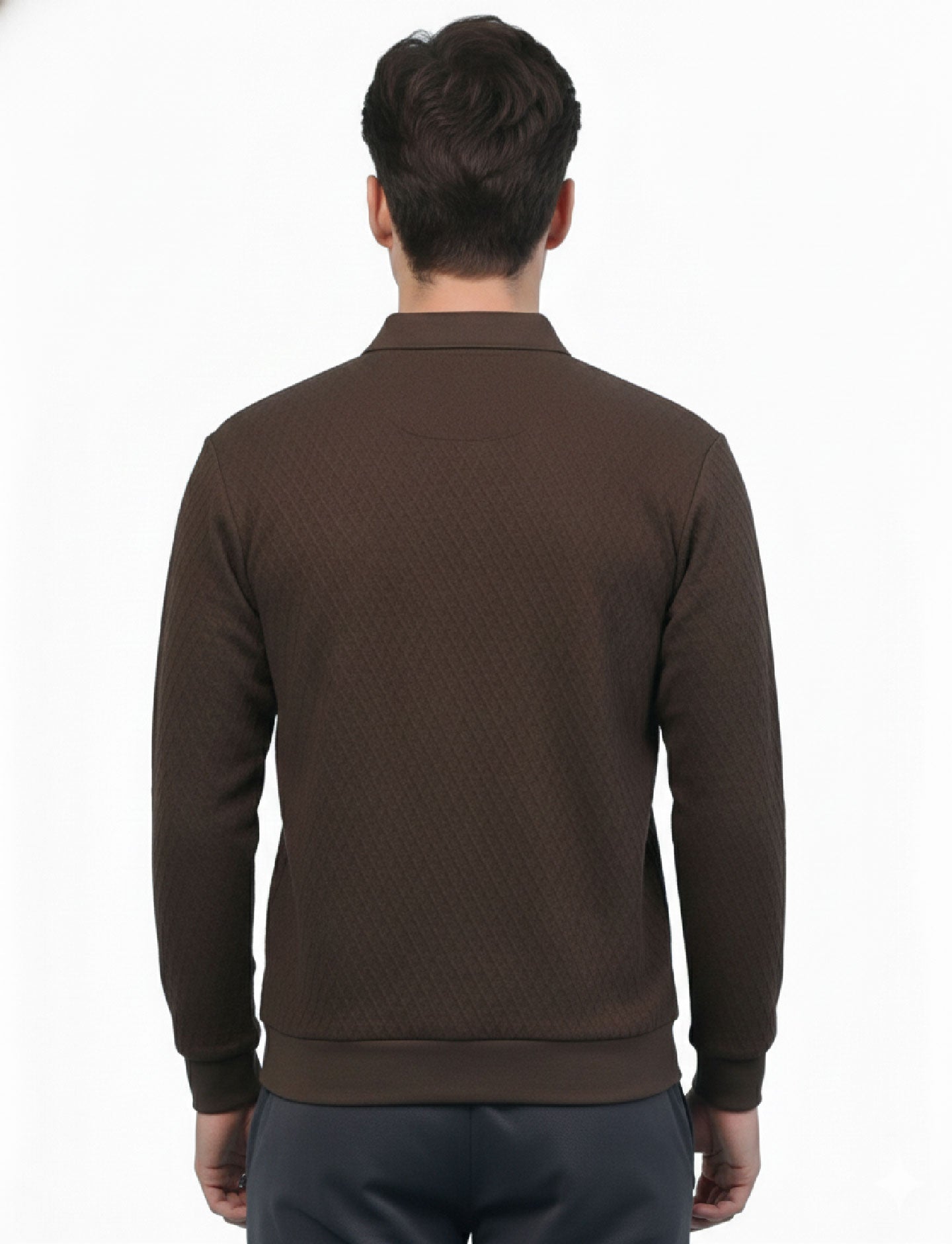 Texture Quater Zip Polo: Mocha Brown
