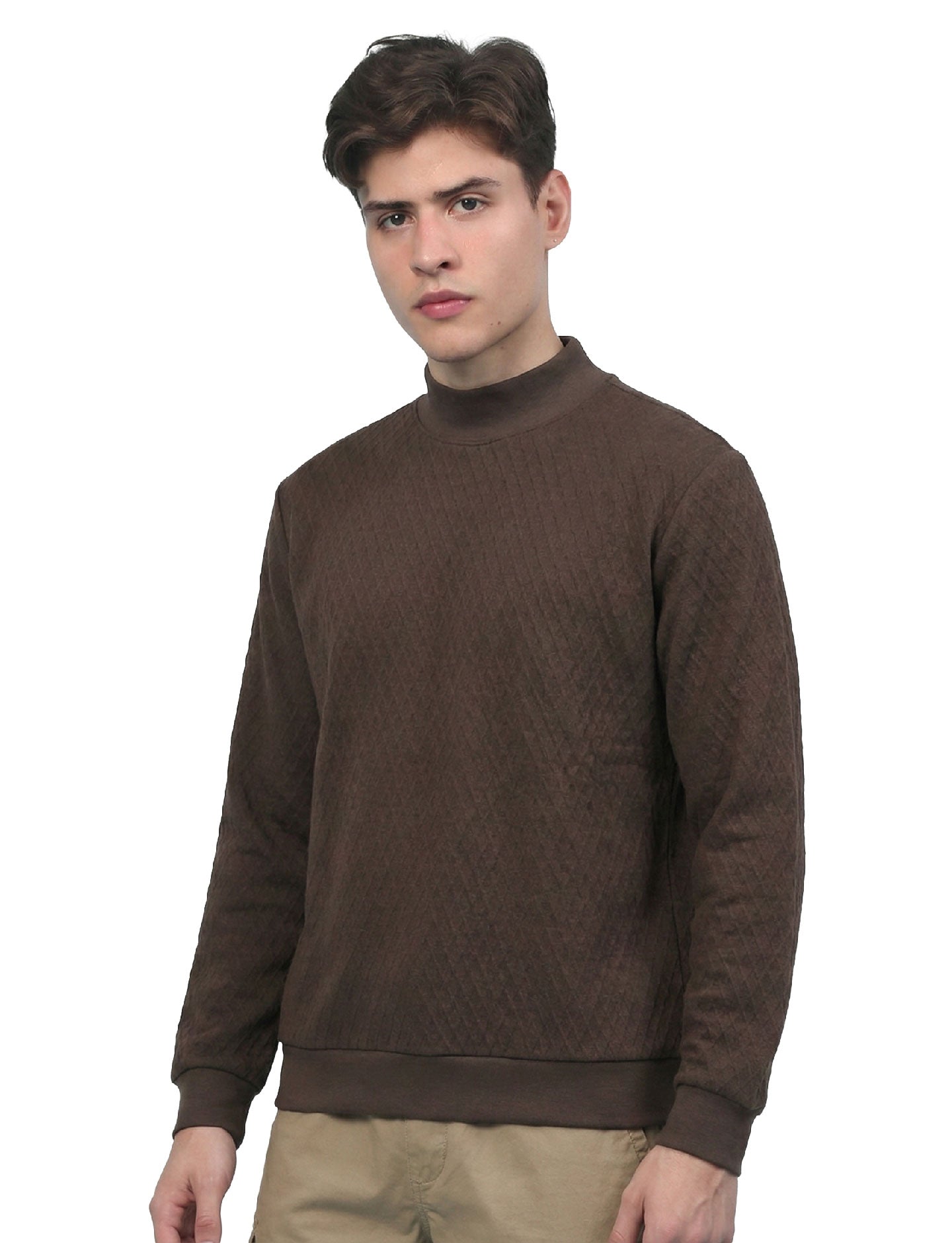 Textured High Neck: Mocha Brown