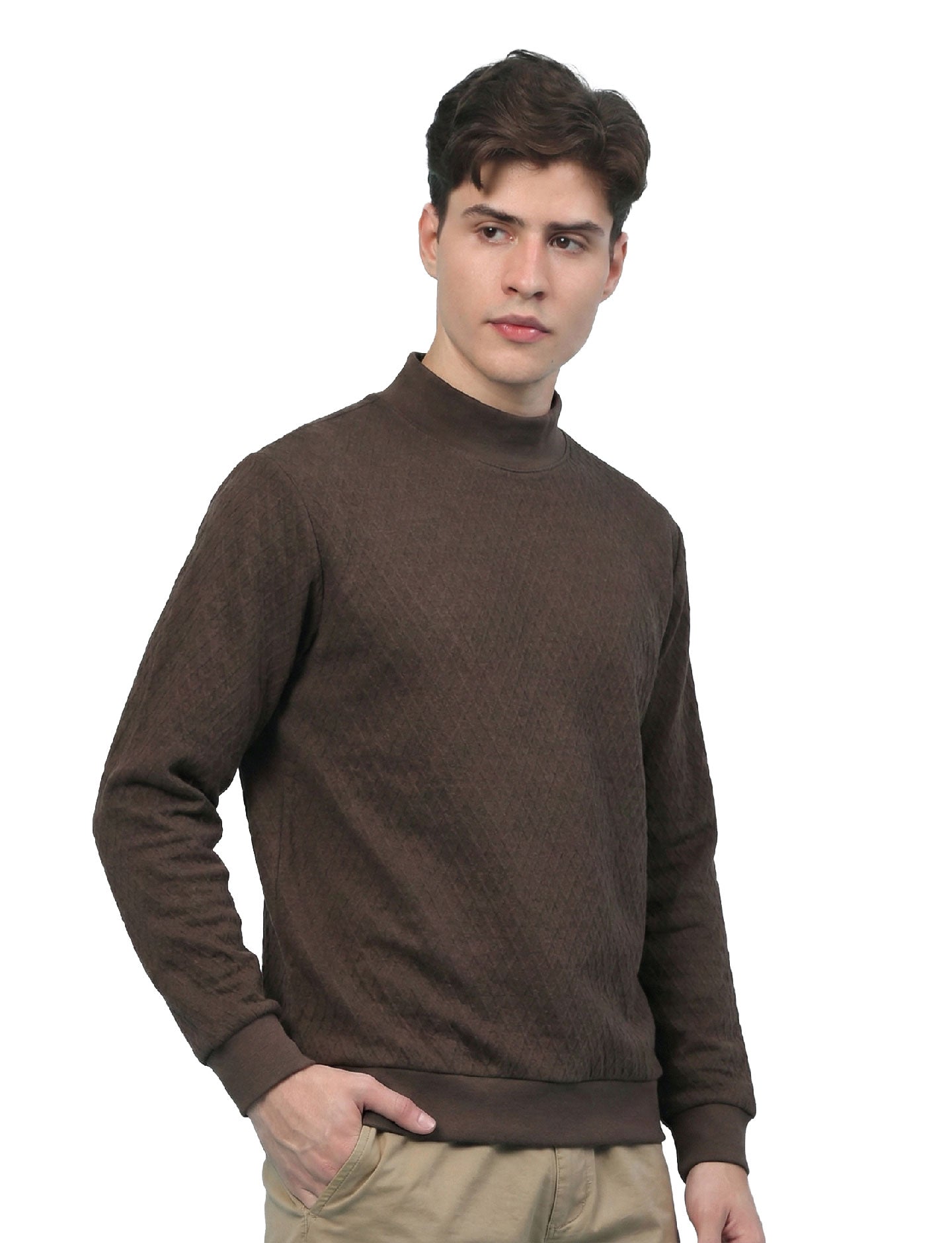 Textured High Neck: Mocha Brown