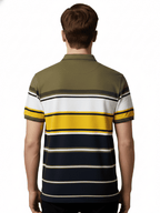 Men's Polo T-Shirt Striped Cotton Regular Fit AVCADO GREEN