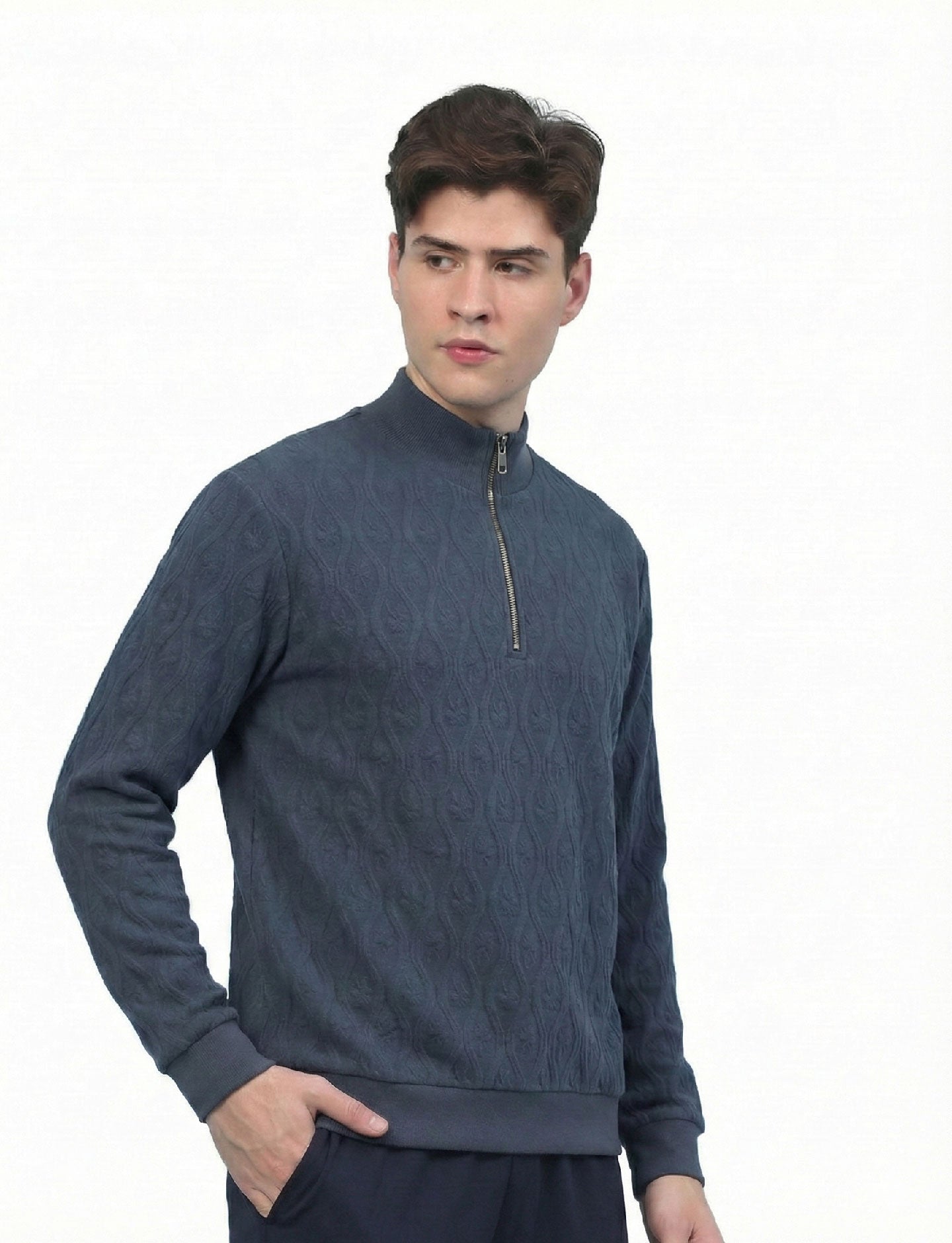 Textured Quater Zip: Heritage Blue