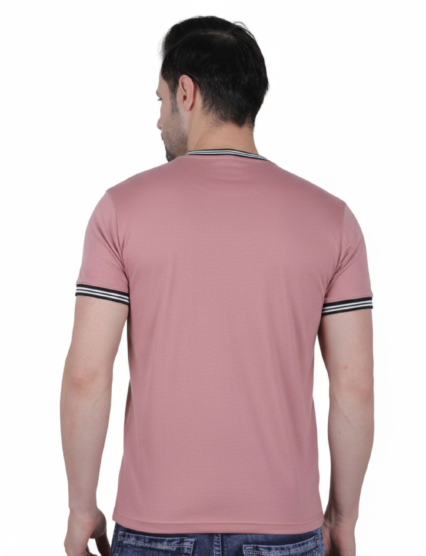 Pretty  Men's Organic Cotton Crew Neck T-Shirt with Striped Trim MOSS ROSE