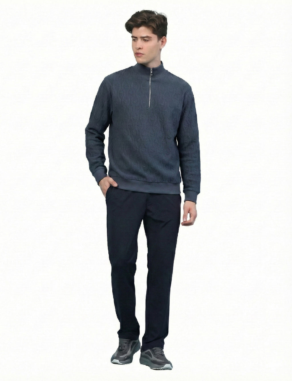 Textured Quater Zip: Heritage Blue