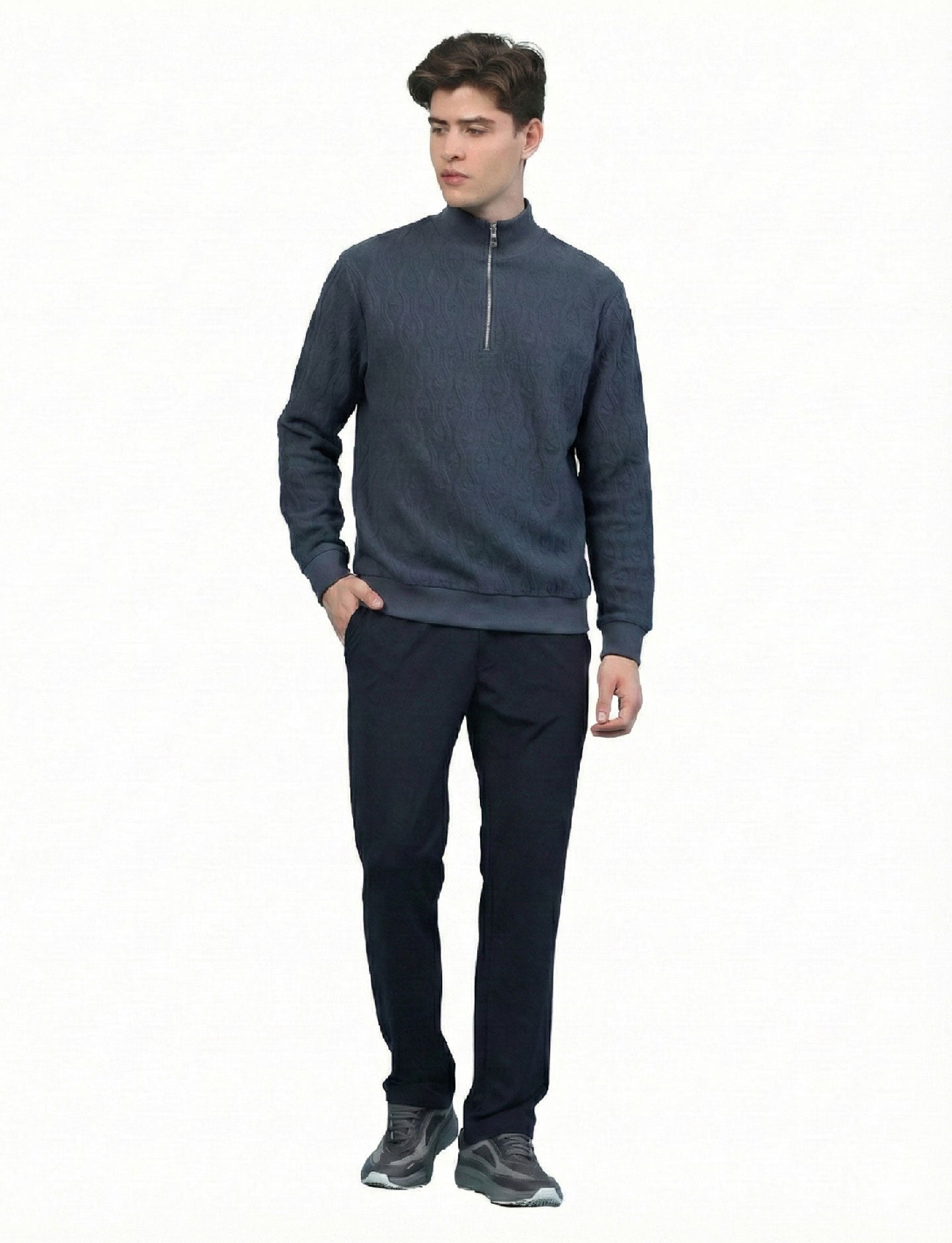 Textured Quater Zip: Heritage Blue