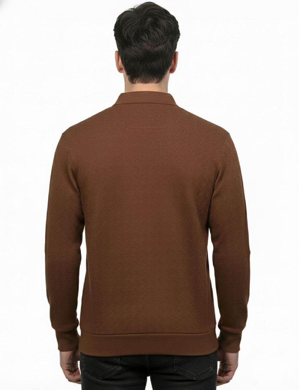 Textured Quater Zip Polo: Brown