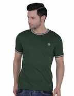 Pretty  Men's Organic Cotton Crew Neck T-Shirt with Striped Trim MESA GREEN