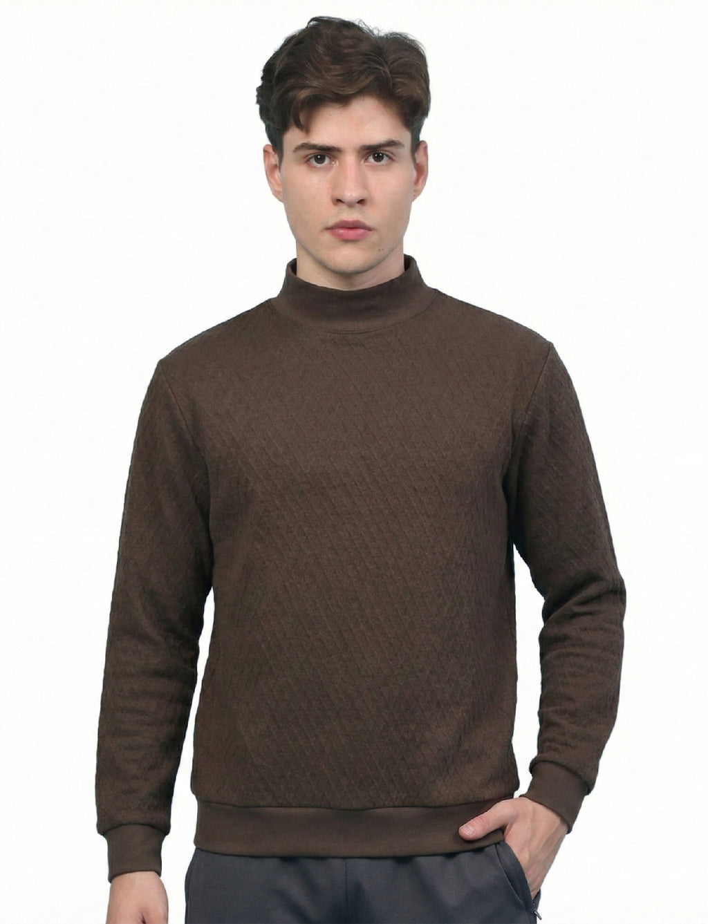 Textured High Neck: Mocha Brown