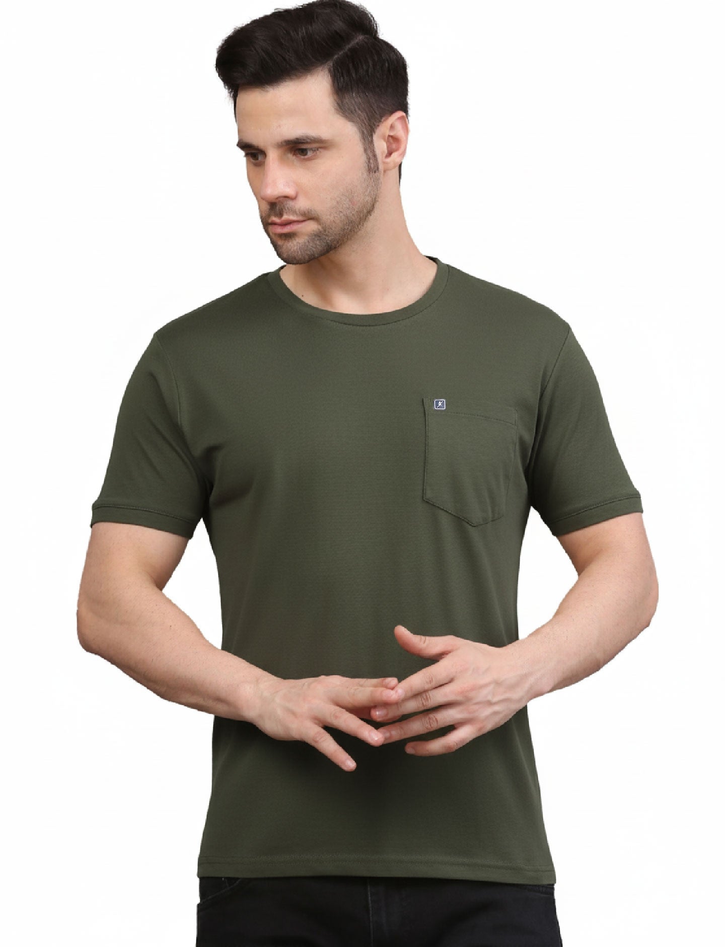 Men's Solid Cotton Regular Fit T-Shirt with Chest Pocket MUSTERD