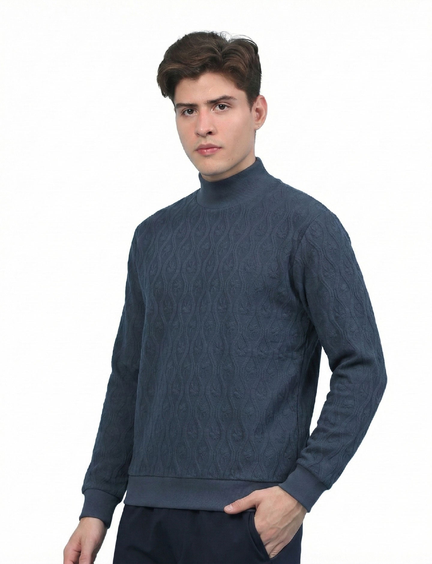 Textured High Neck: Heritage Blue