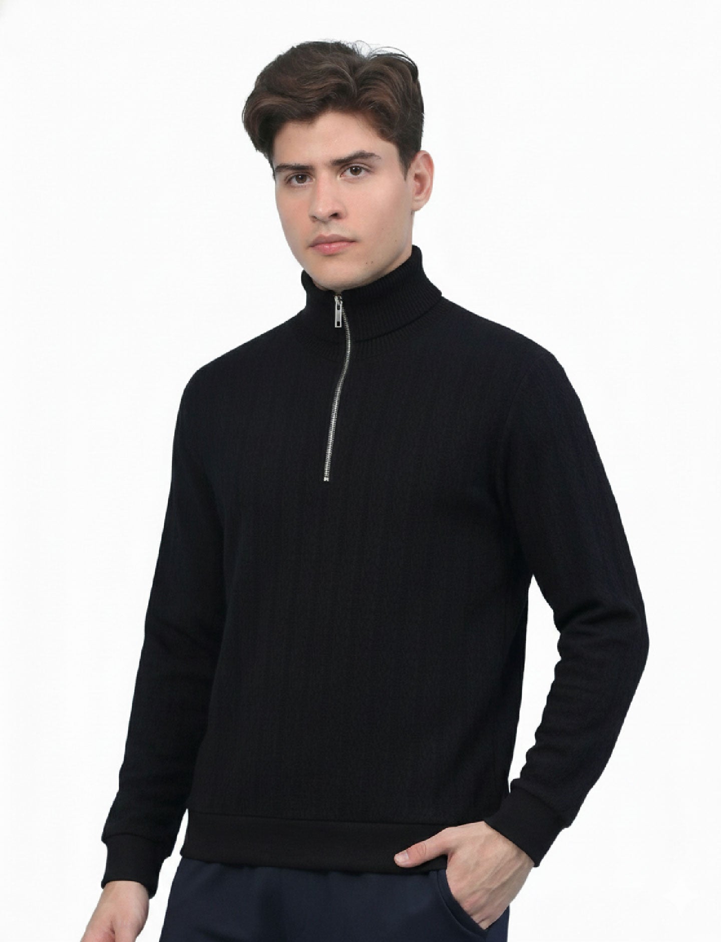 Textured Quater Zip: Black