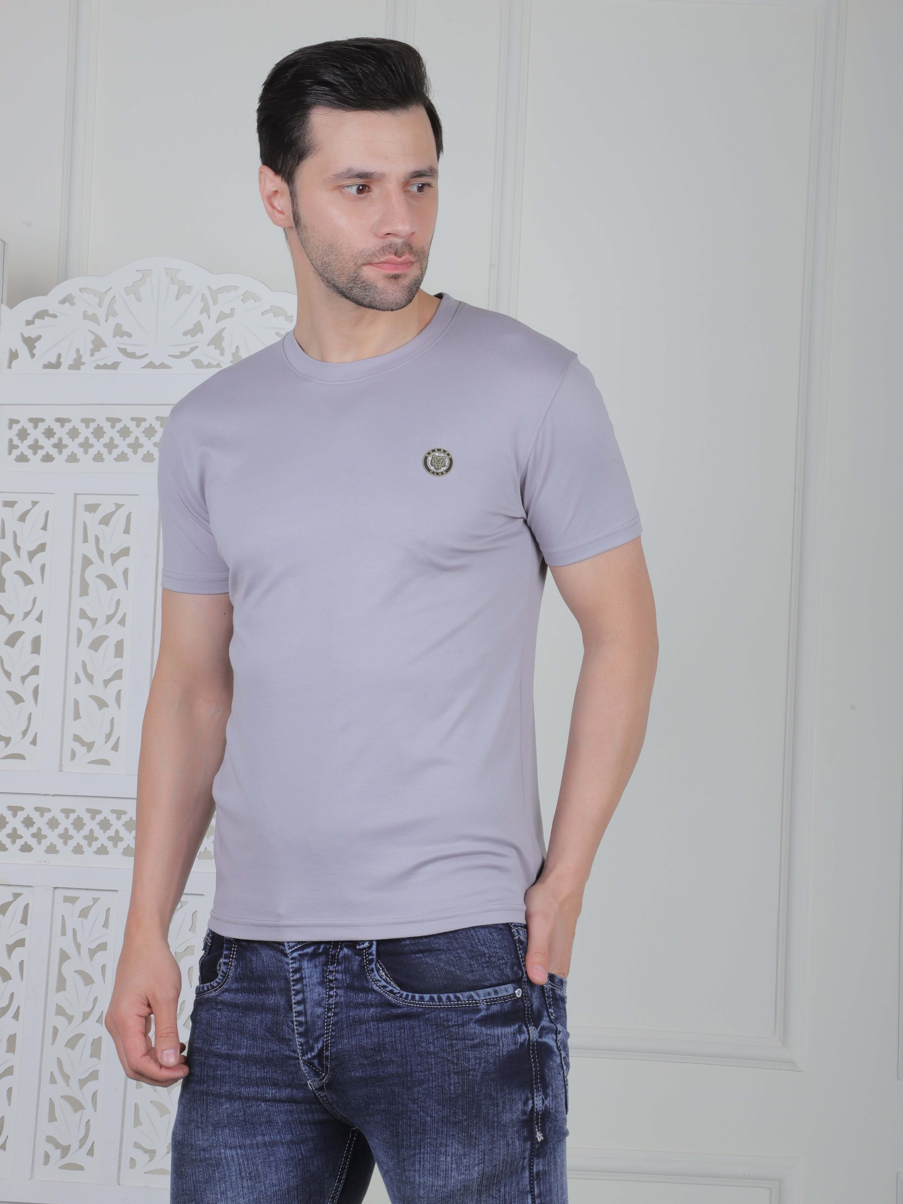 Men's casual logo T-shirt in silver grey, perfect for daily wear and stylish comfort with a clean design.