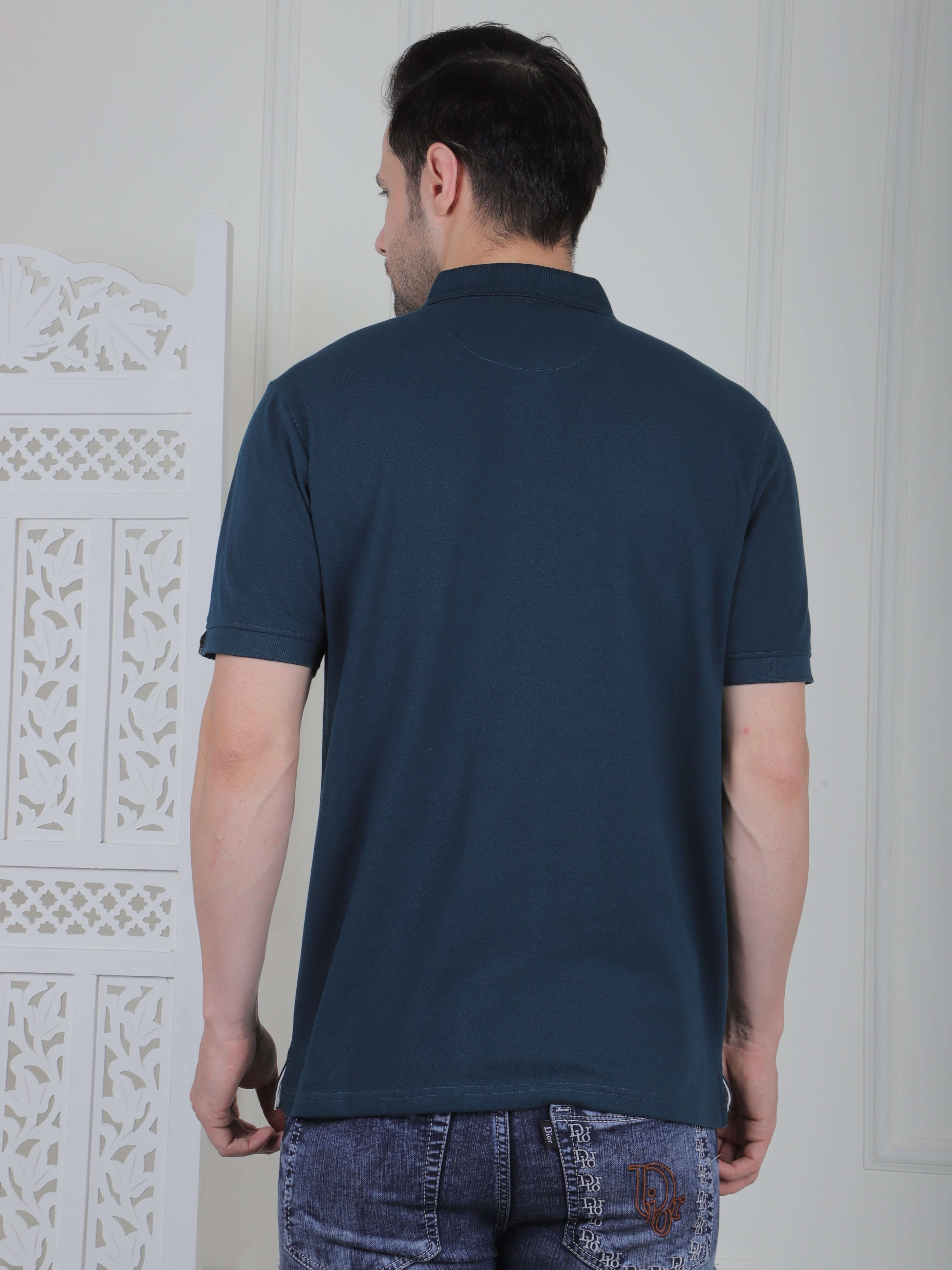 Back view of Men’s Polo T-shirt in soft cotton, perfect for casual wear and weekend outfits.
