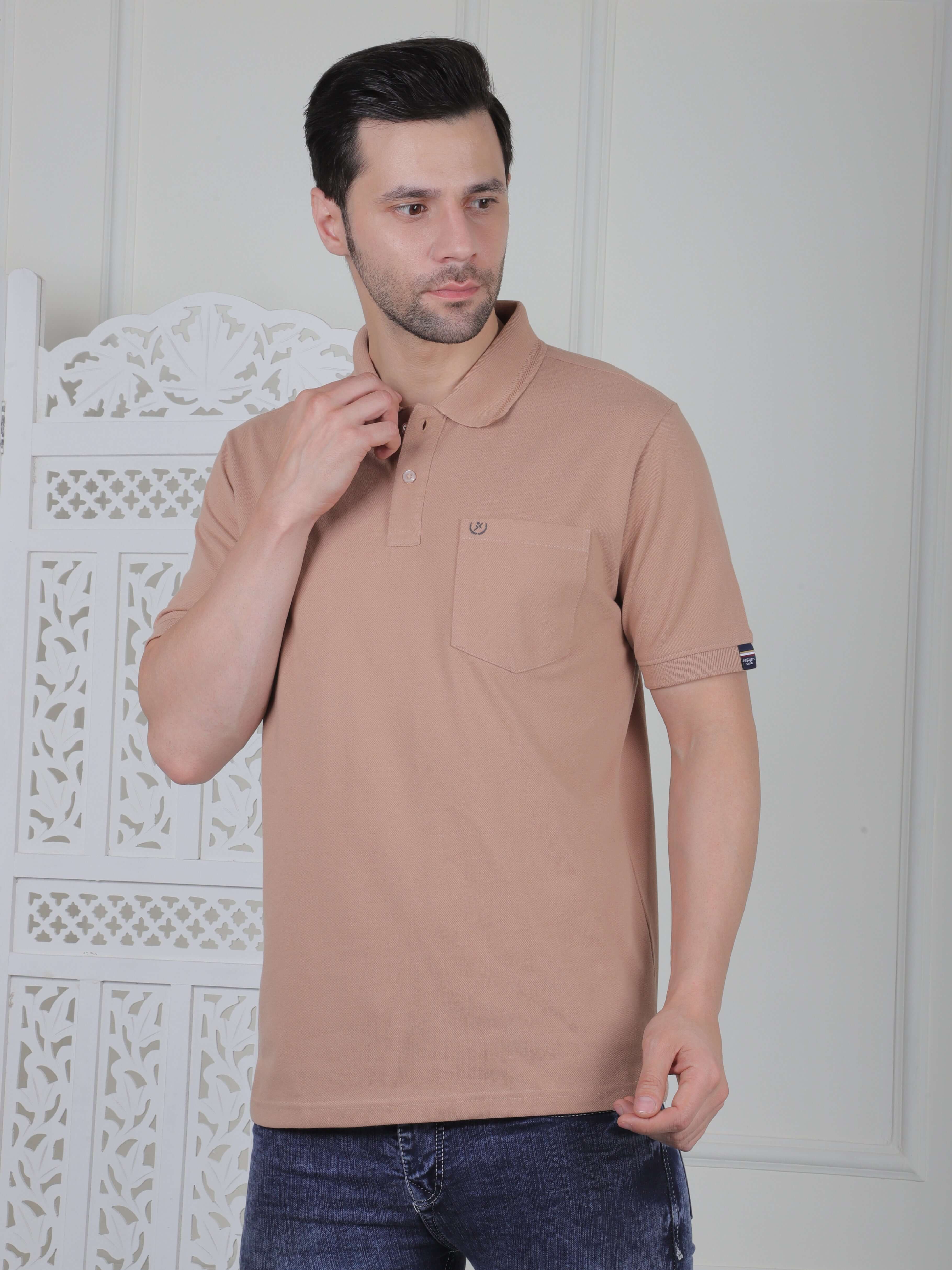 Men's polo t-shirt in soft cotton with chest pocket, perfect for casual and smart casual wear. Effortlessly stylish.