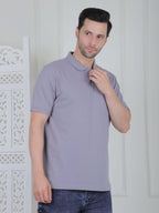 A silver grey polo shirt with pockets