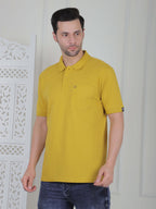 Men’s polo T-shirt in yellow with chest embroidery, perfect for smart casual and everyday wear.