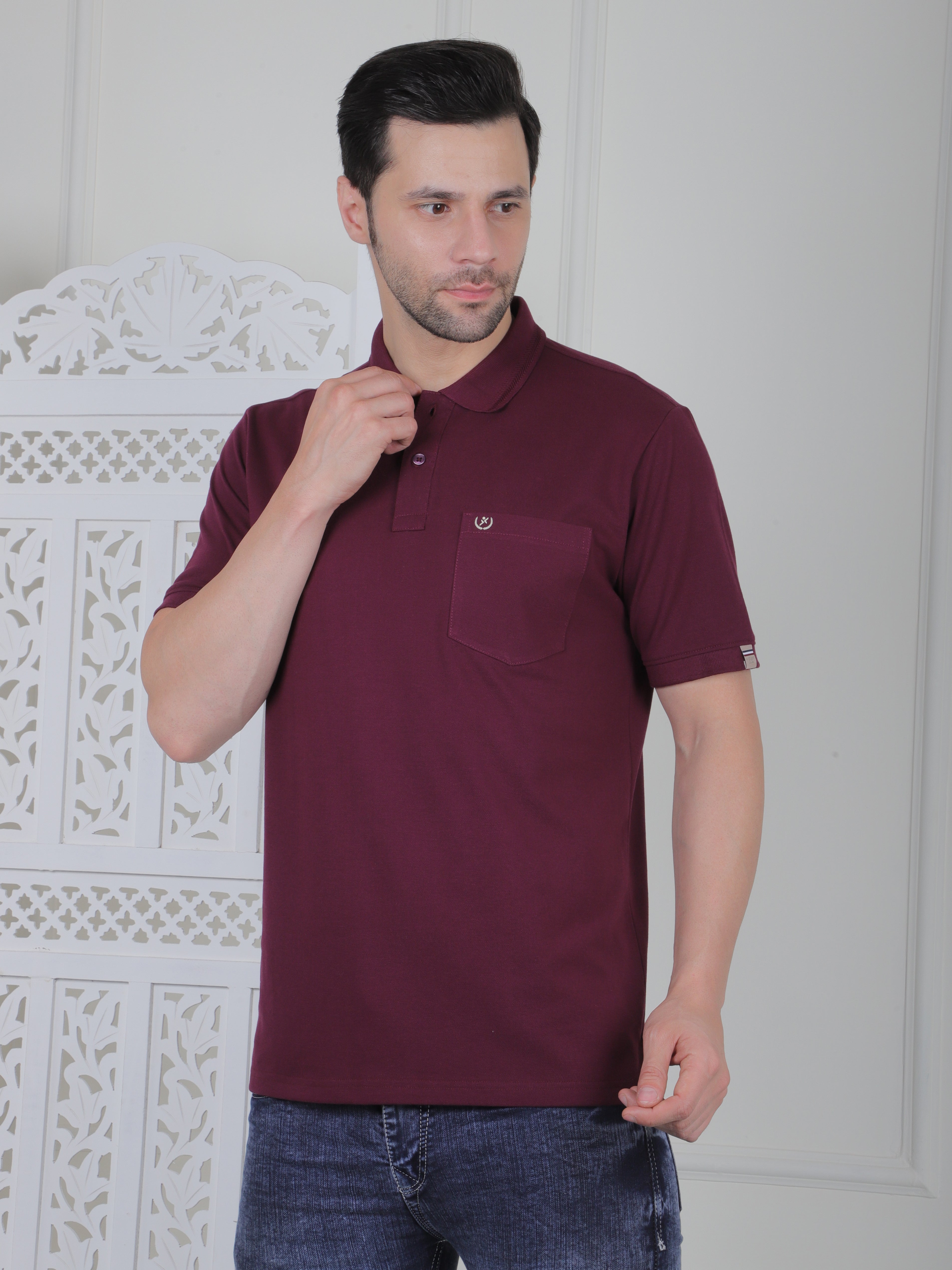 A wine polo shirt with pockets