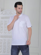 A white polo shirt with pockets