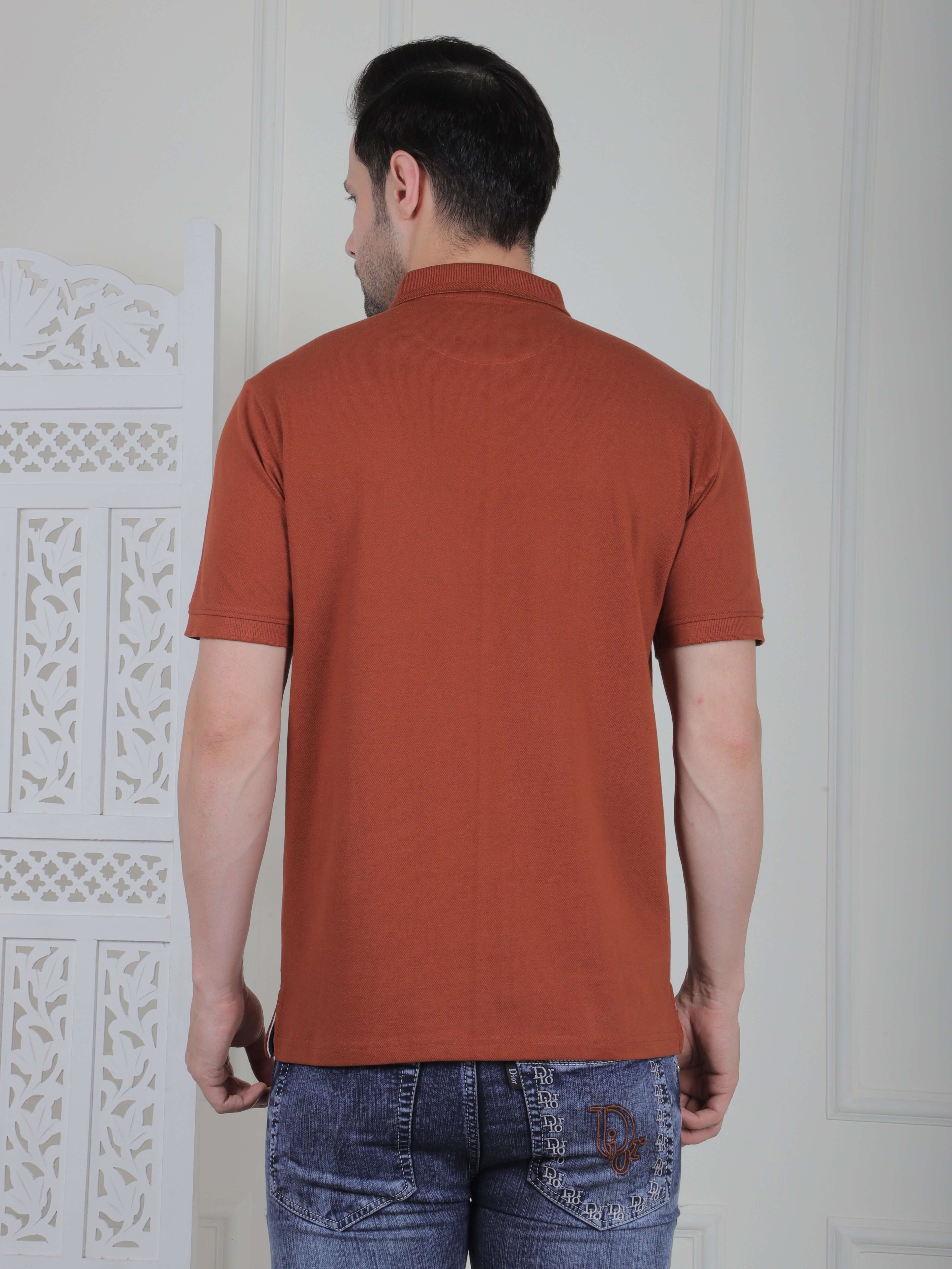 A brown rust polo shirt with pockets