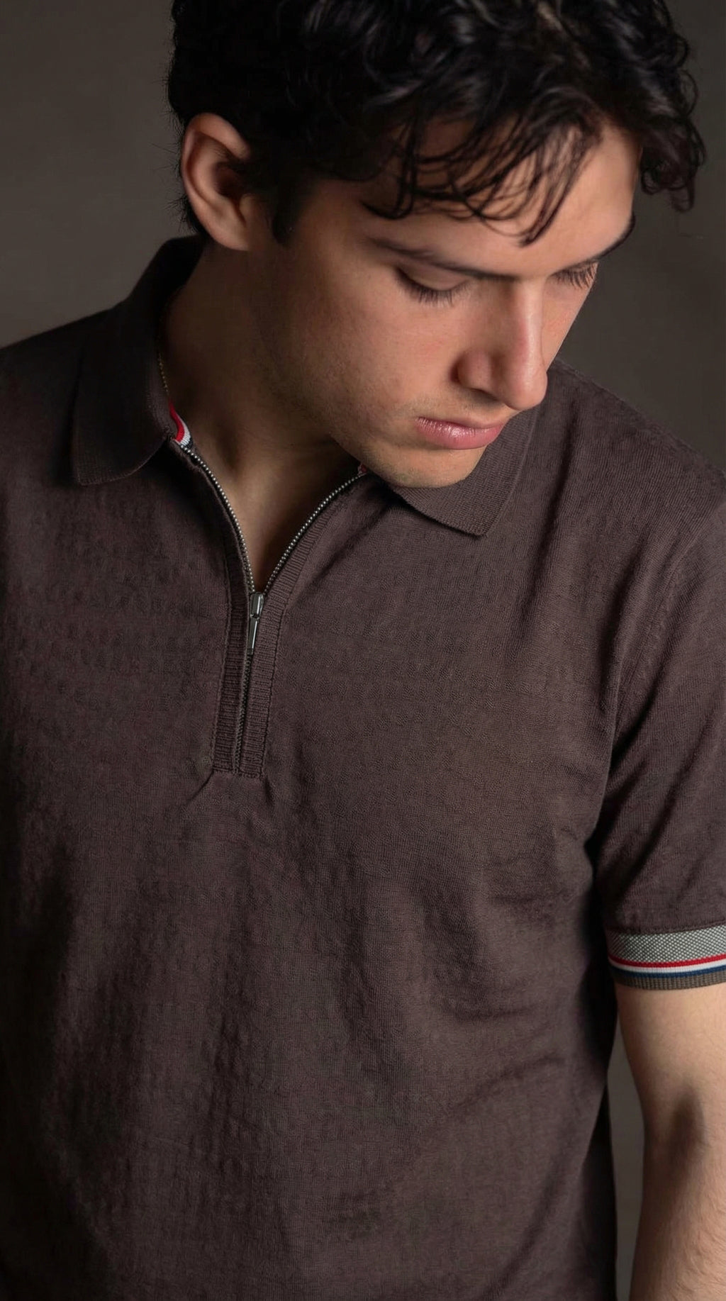 Slim-Fit Ribbed Polo Coffee Brown