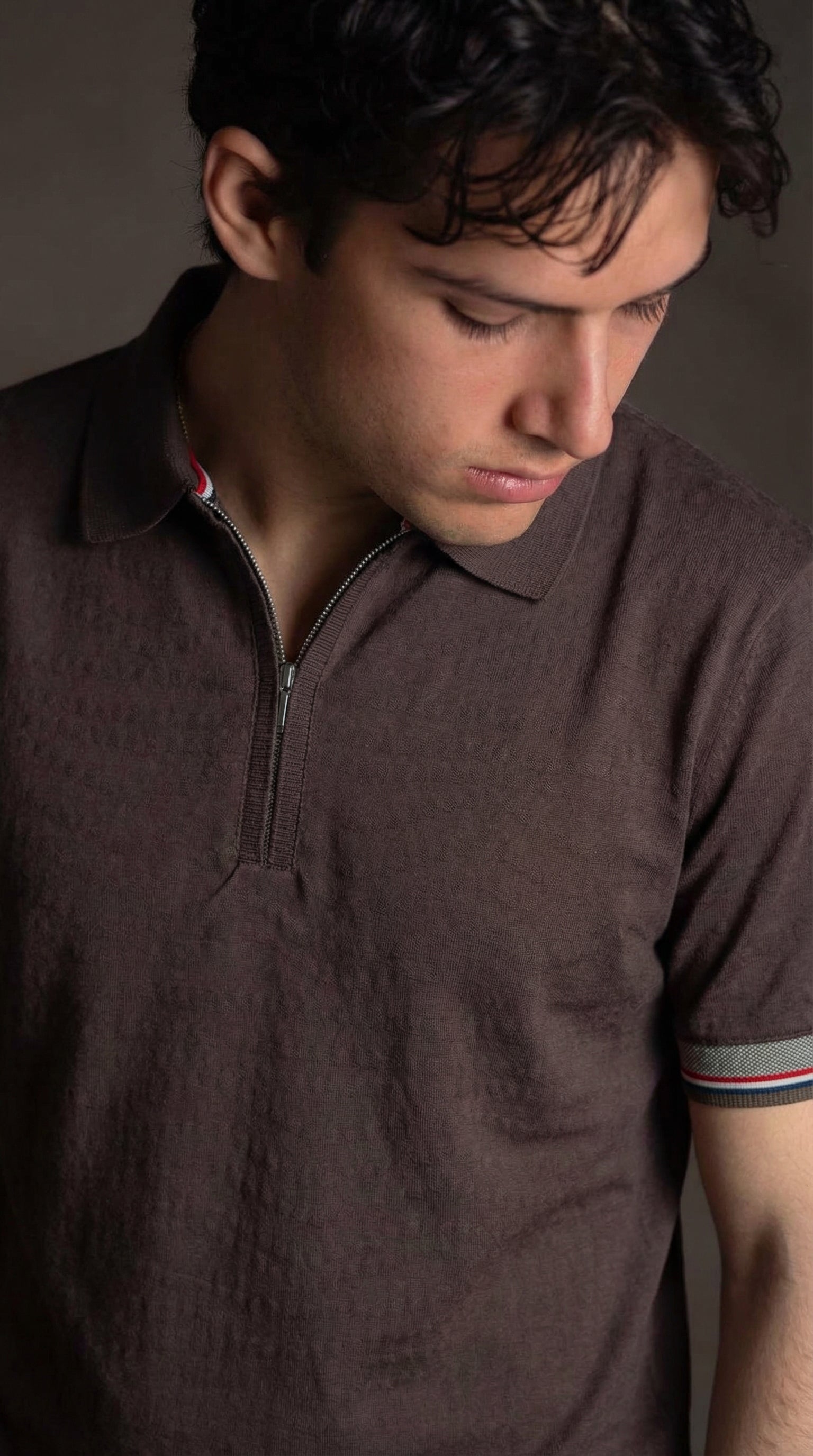 Slim-Fit Ribbed Polo Coffee Brown