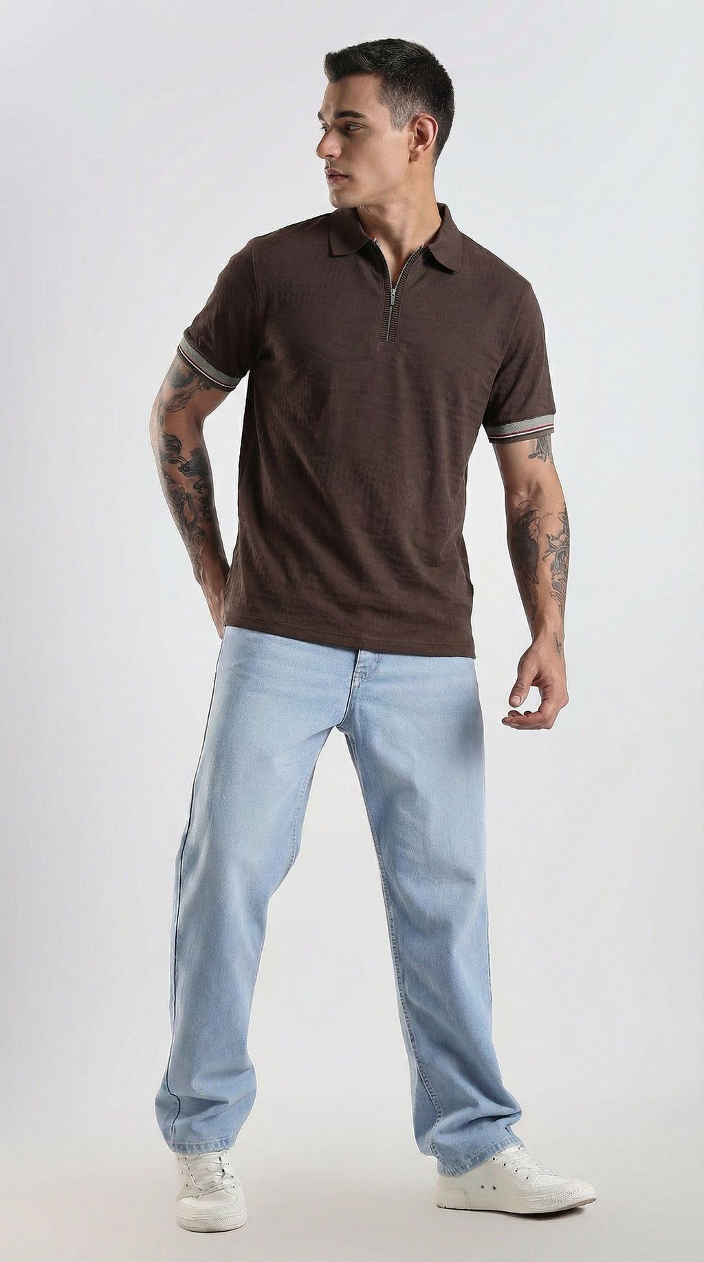 Slim-Fit Ribbed Polo Coffee Brown