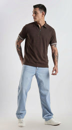 Slim-Fit Ribbed Polo Coffee Brown