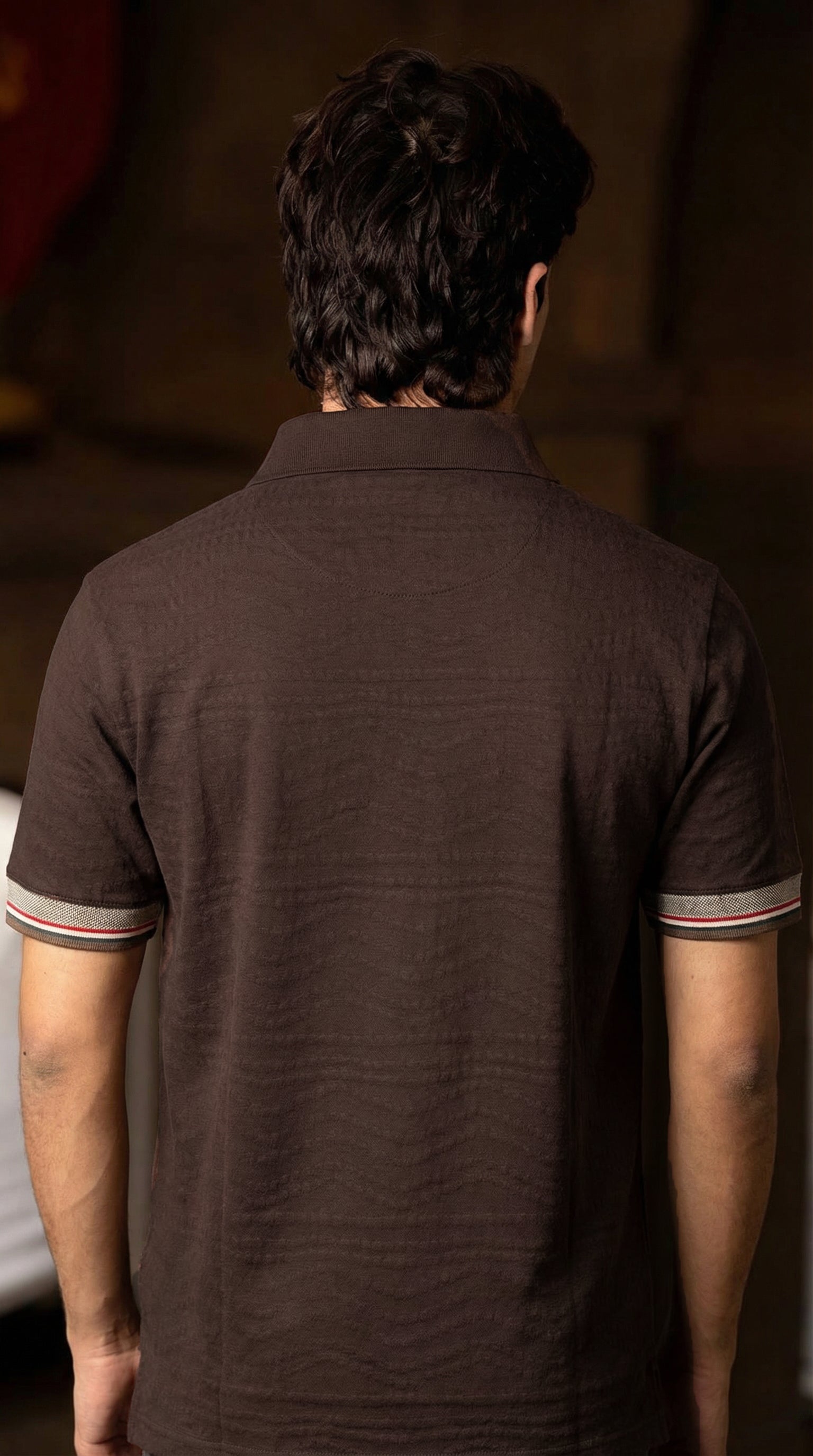 Slim-Fit Ribbed Polo Coffee Brown