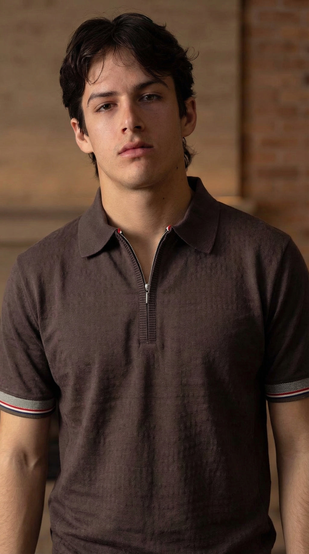 Slim-Fit Ribbed Polo Coffee Brown