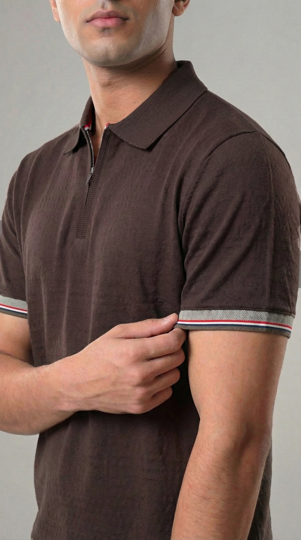 Slim-Fit Ribbed Polo Coffee Brown