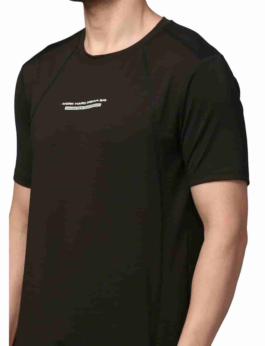 Men's Rapid Dry Athletic T-Shirt with "WORK HARD DREAM BIG" Slogan Print BLACK