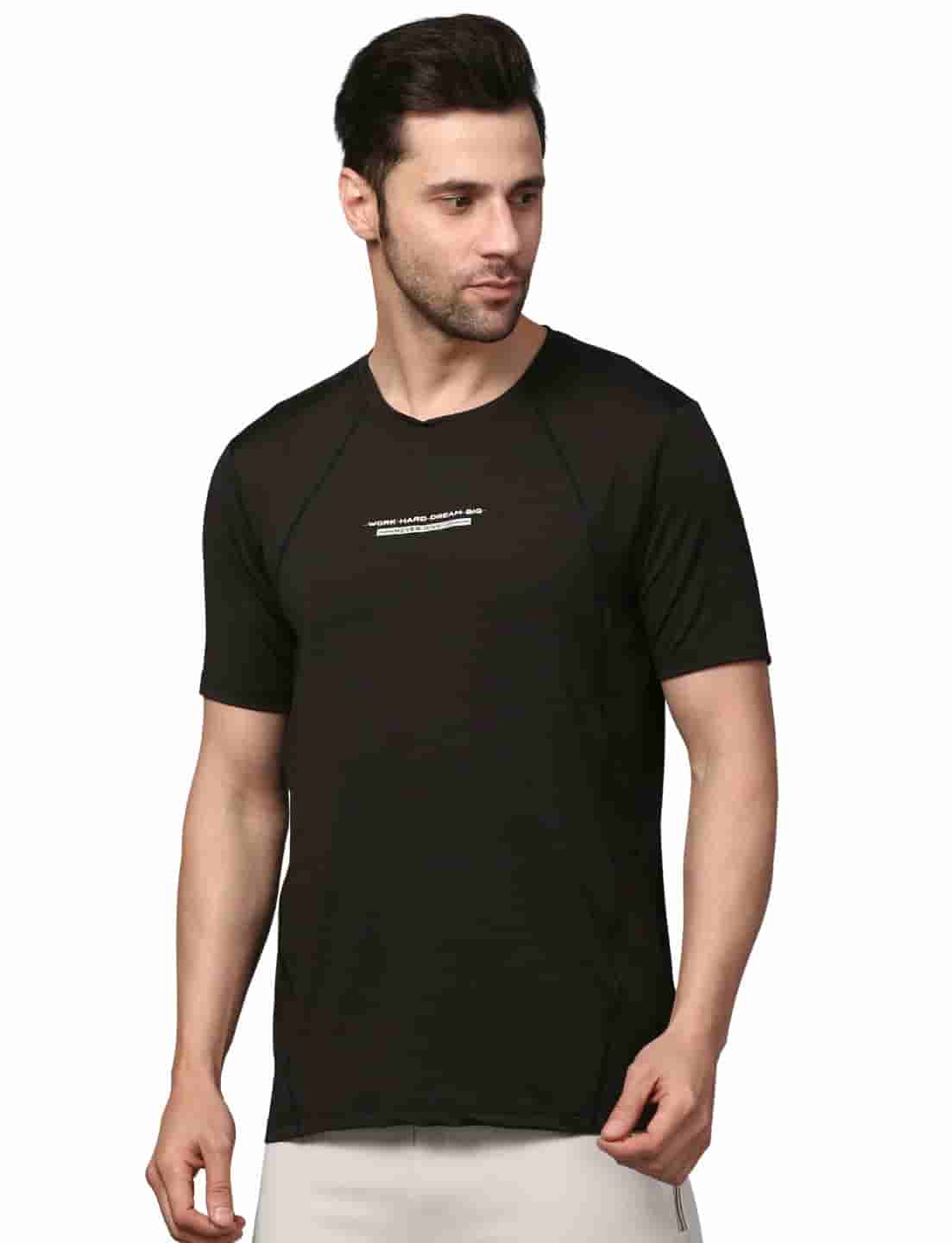 Men's Rapid Dry Athletic T-Shirt with "WORK HARD DREAM BIG" Slogan Print BLACK