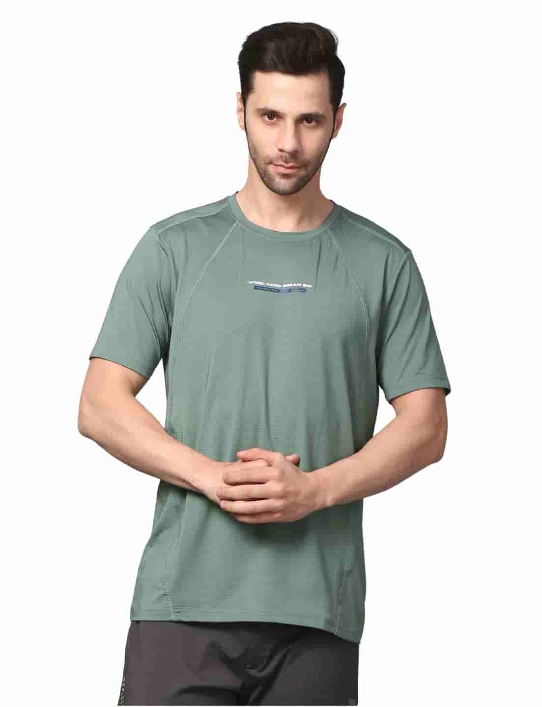 Men's Rapid Dry Athletic T-Shirt with "WORK HARD DREAM BIG" Slogan Print GREEN
